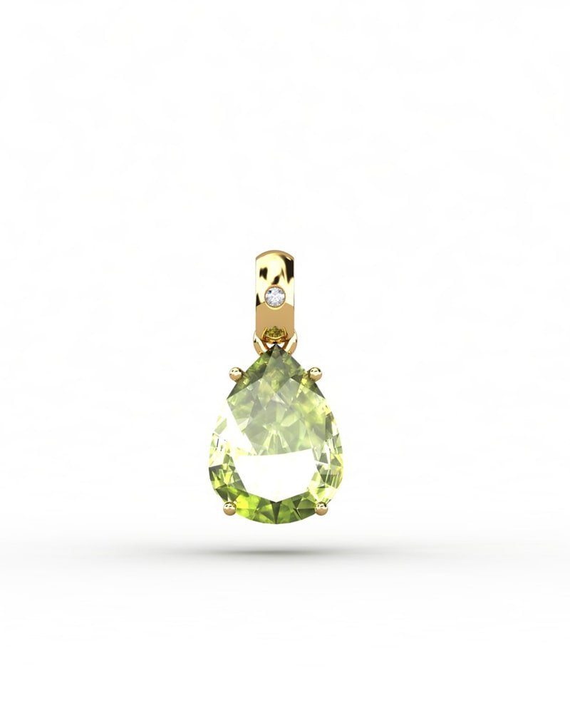 COLGANTE GAIA DE ORO Y DIAMANTES DE 0,01 CT CON PERA FACETADA DE OLIVINA 8X6MM - CRESBER