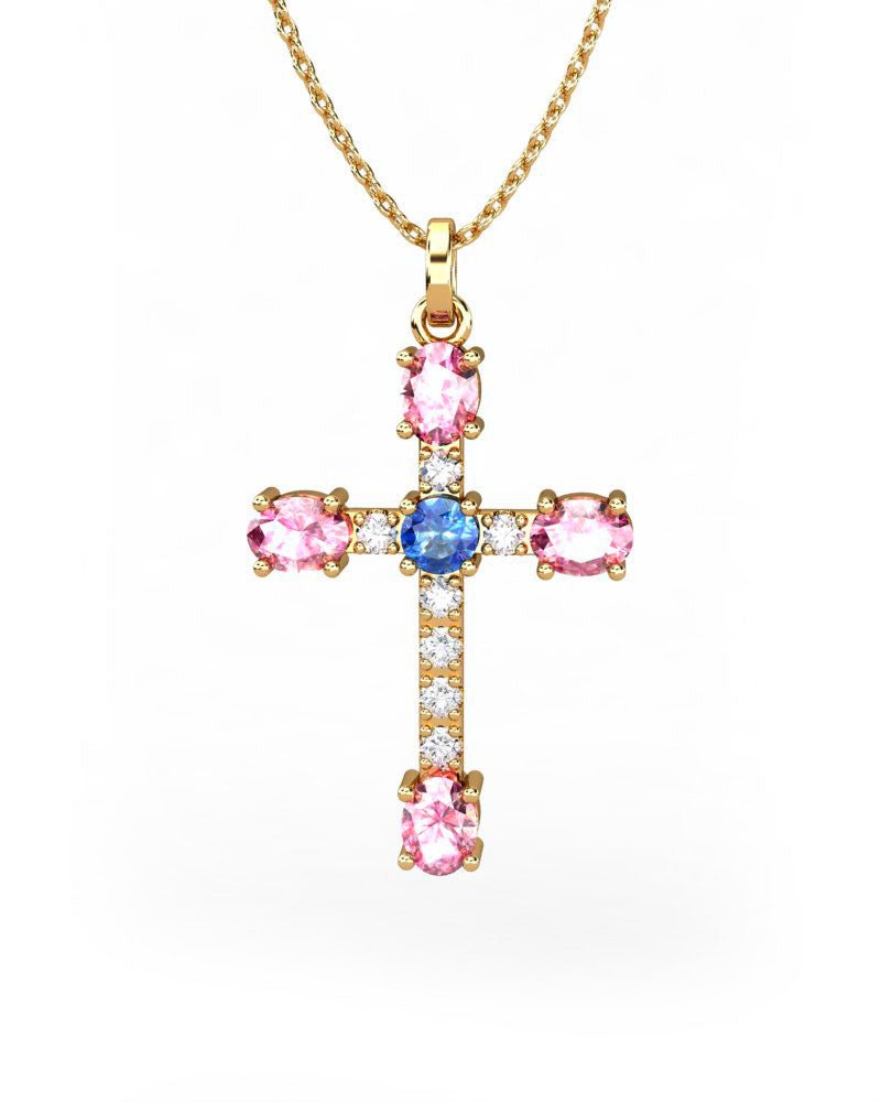 COLGANTE ORO DIAMANTE 0,04 CT ZAFIROS MULTICOLOR - CRESBER