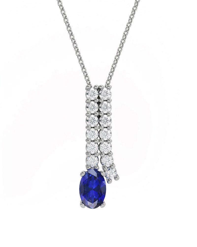 COLGANTE ORO DIAMANTE 0,49 CT ZAFIRO OVAL 7X5 - CRESBER