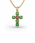 COLGANTE SPIRITUAL CRUZ DE DIAMANTE 0,01 CT Y ESMERALDAS Y RUBI - CRESBER