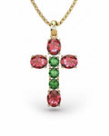 COLGANTE SPIRITUAL CRUZ DE DIAMANTE 0,01 CT Y RUBIES OVALES Y ESMERALDA - CRESBER
