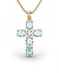 COLGANTE SPIRITUAL CRUZ DE DIAMANTE 0,01 CT Y TOPACIOS AZULES OVALES - CRESBER