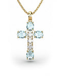 COLGANTE SPIRITUAL CRUZ DE DIAMANTE 0,01 CT Y TOPACIOS AZULES Y BLANCOS - CRESBER