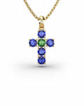 COLGANTE SPIRITUAL CRUZ DE DIAMANTE 0,01 CT Y ZAFIROS Y ESMERALDA - CRESBER