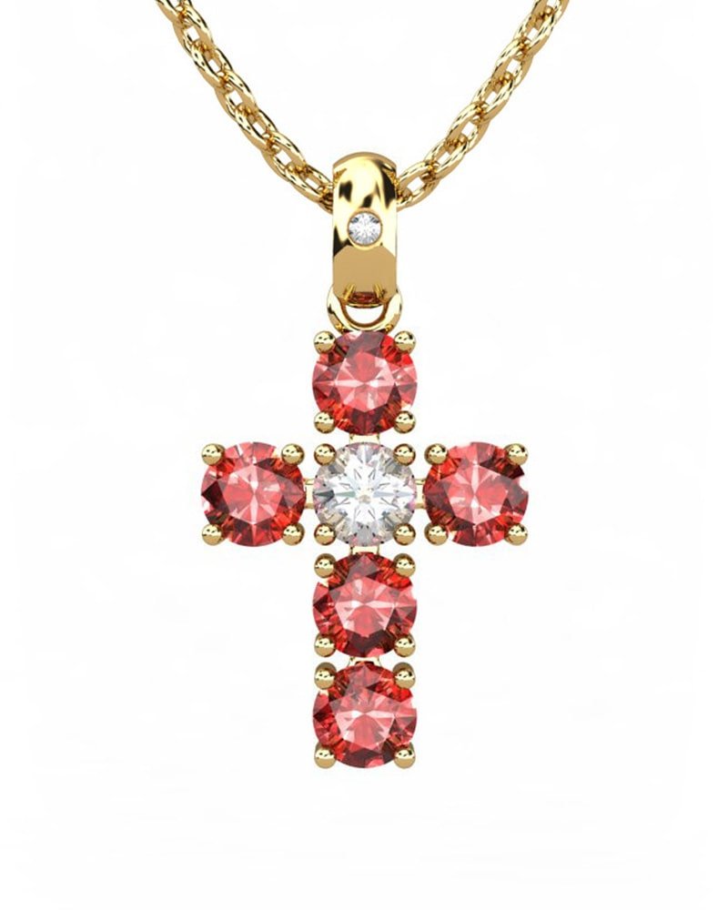 COLGANTE SPIRITUAL CRUZ DE DIAMANTE 0,12 CT Y RUBIES - CRESBER