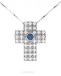 GARGANTILLA DE ORO CRUZ BRILLANTE 0,22 CT Y ZAFIRO - CRESBER